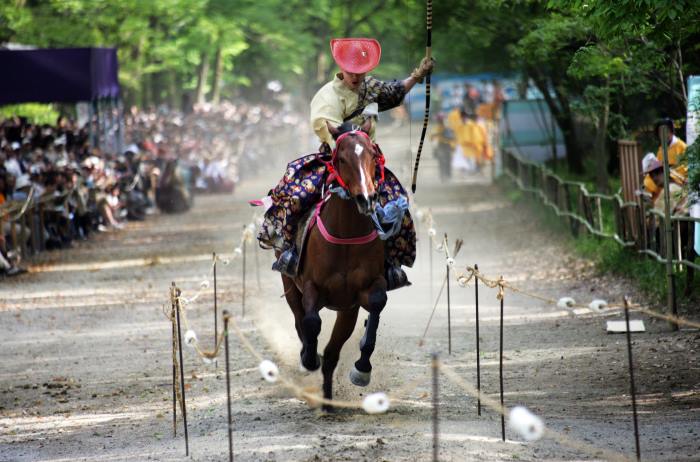 A yabusame rider during Aoi Matsuri at Shimogamo Shrine in Kyoto.