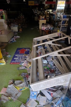 An abandoned store of the GEO bookstore chain in Namie Machi, Fukushima, 10 km south of Reiko’s residence in Minamisoma city. This photo was taken on March 16, 2019, a good eight years after the tsunami. Citizens were evacuated from the area on the second day after the tsunami, and the entire area remained sealed until March 2017. (Picture: Hiro Ugaya )
