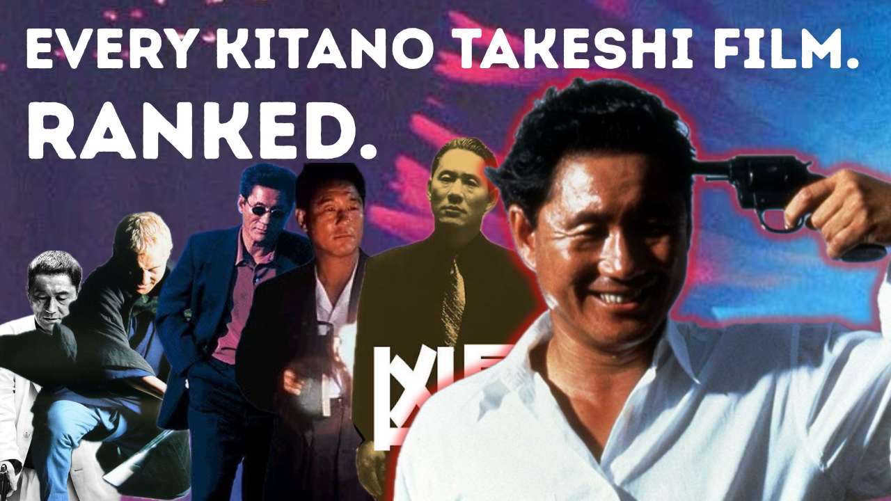 Images of actor-director Takeshi Kitano from various of his movies superimposed against each other.