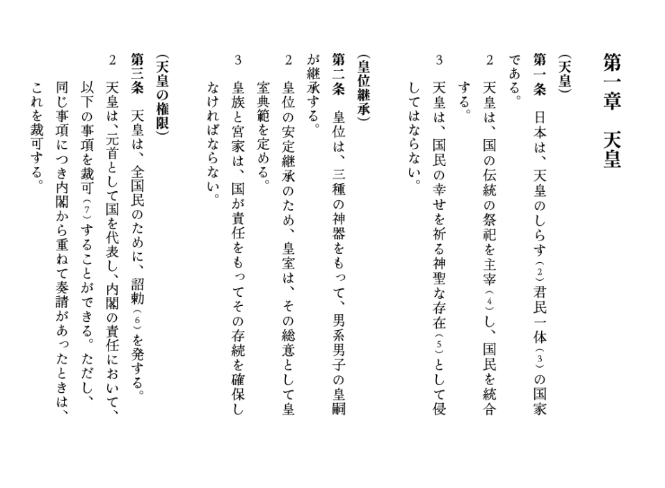 Article 1 of Sanseitō's "New" Constitution, relating to the Emperor.
