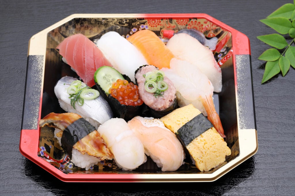 Plate of sushi from a combini or supermarket in Japan