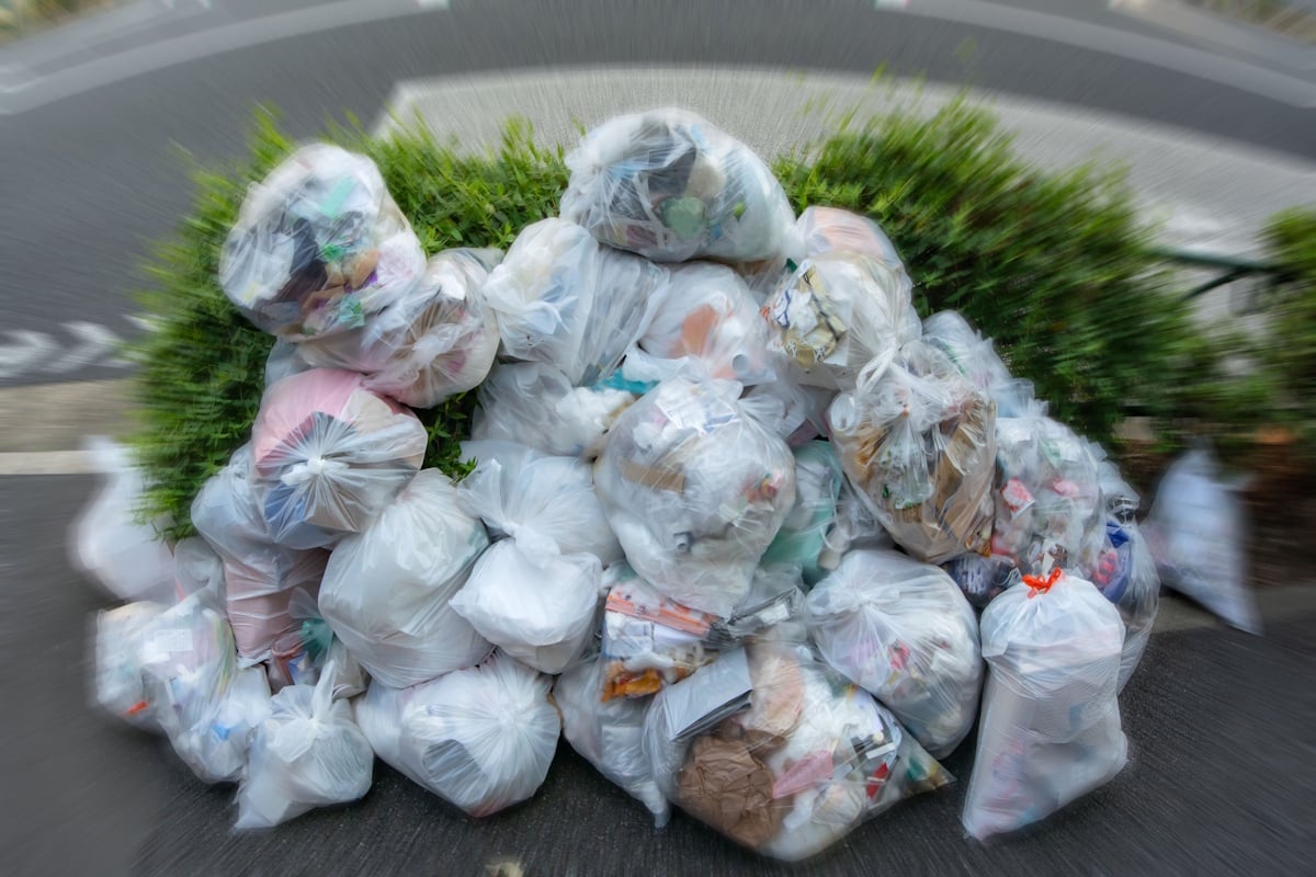 Pile of garbage in bags on the street