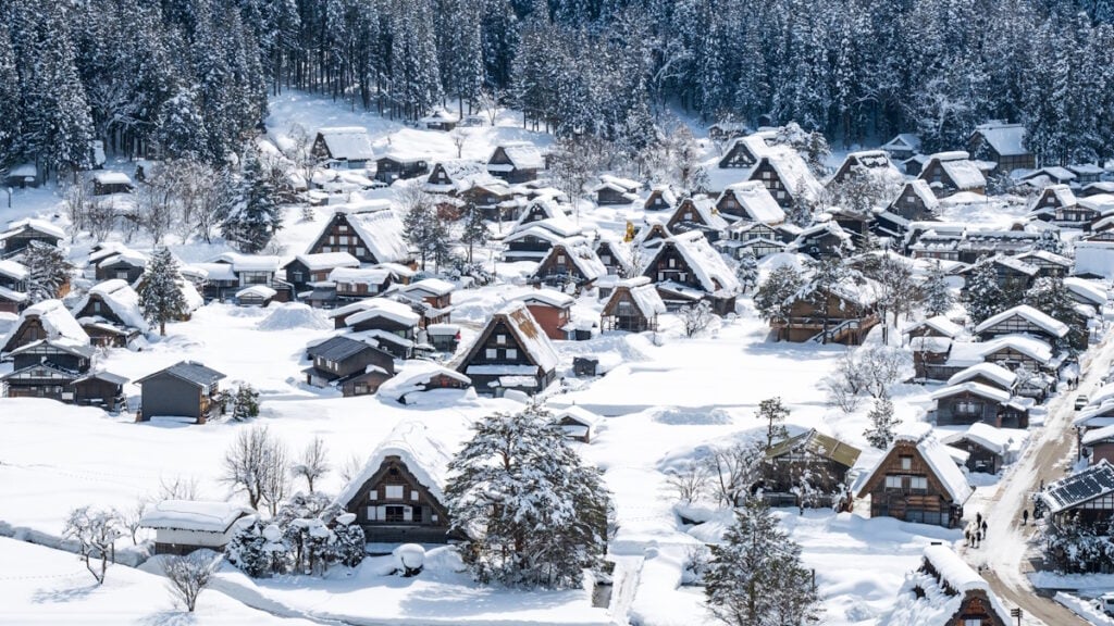 Shirakawago - snow-covered houses in winter