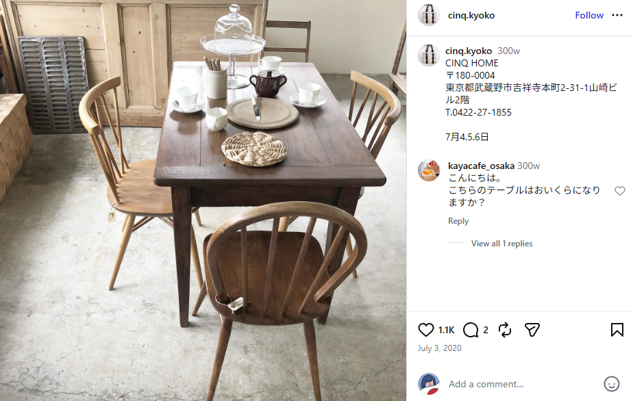 Instagram picture from CINQ HOME in Kichijoji
