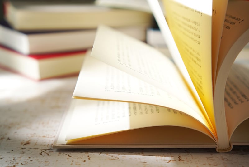 Picture of a Japanese book with its pages flipping open